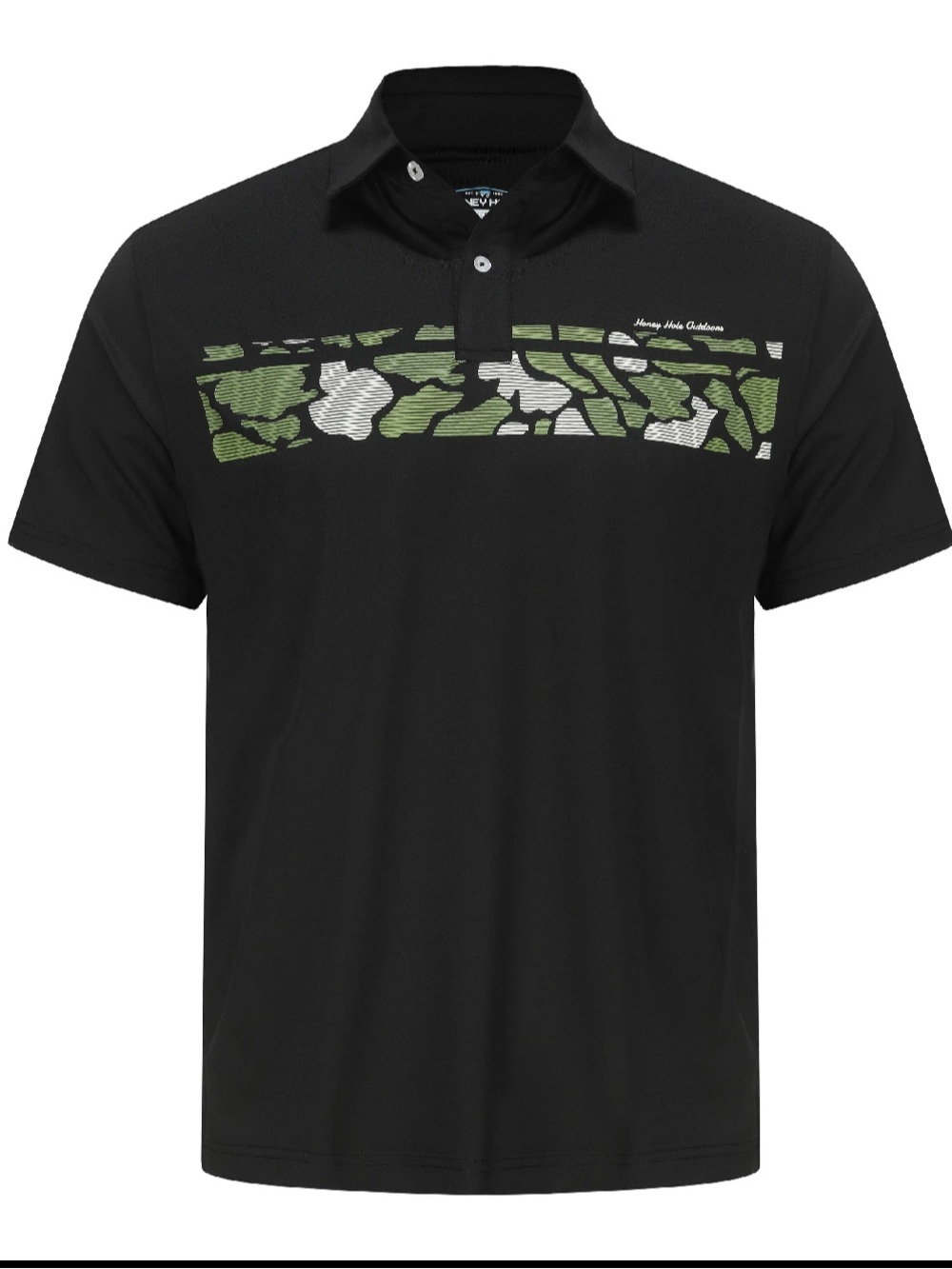 Honey Hole Outdoors Camo Black Performance Polo Shirt